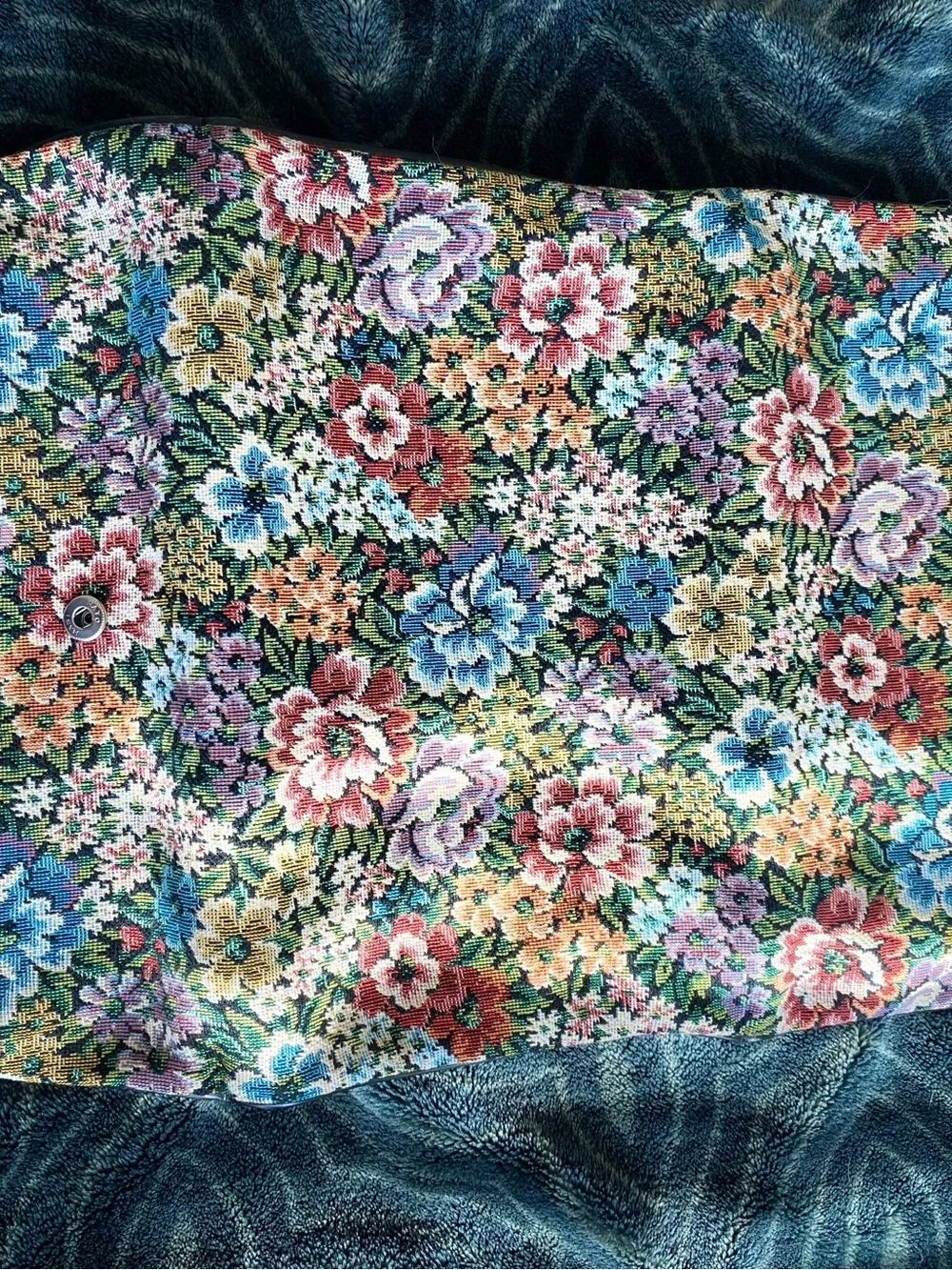 Vintage Floral Needlepoint Clutch in Blue, Pink, Green